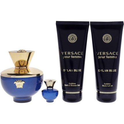 Versace Dylan Blue Pour Femme 4 Piece Gift Set: Eau De Parfum 100ml Shower Gel Body Lotion 5ml