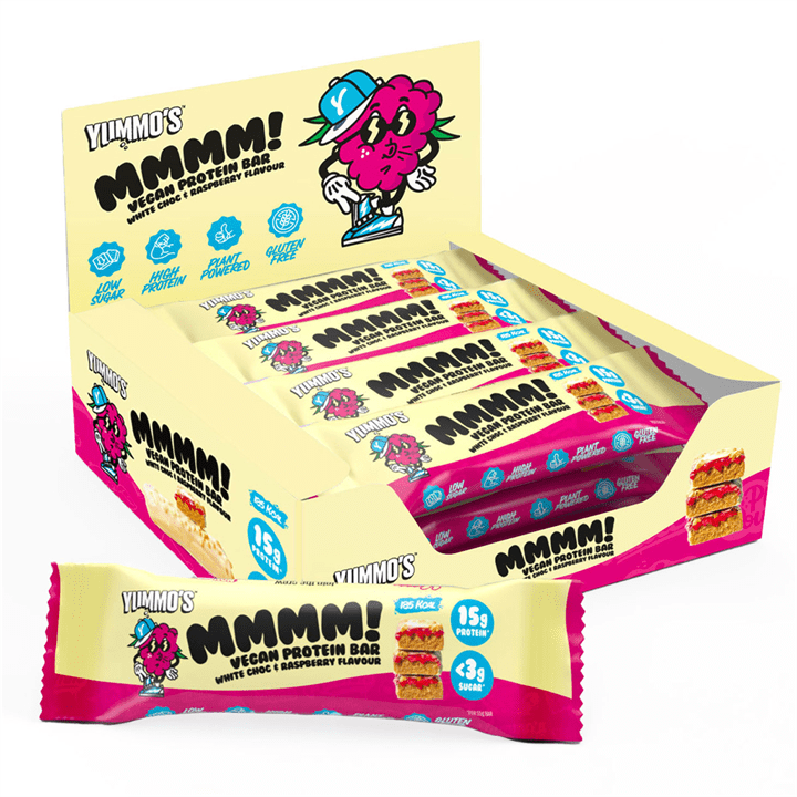 Yummo's Mmmm! Vegan Protein Bar 12x55g White Chocolate & Raspberry