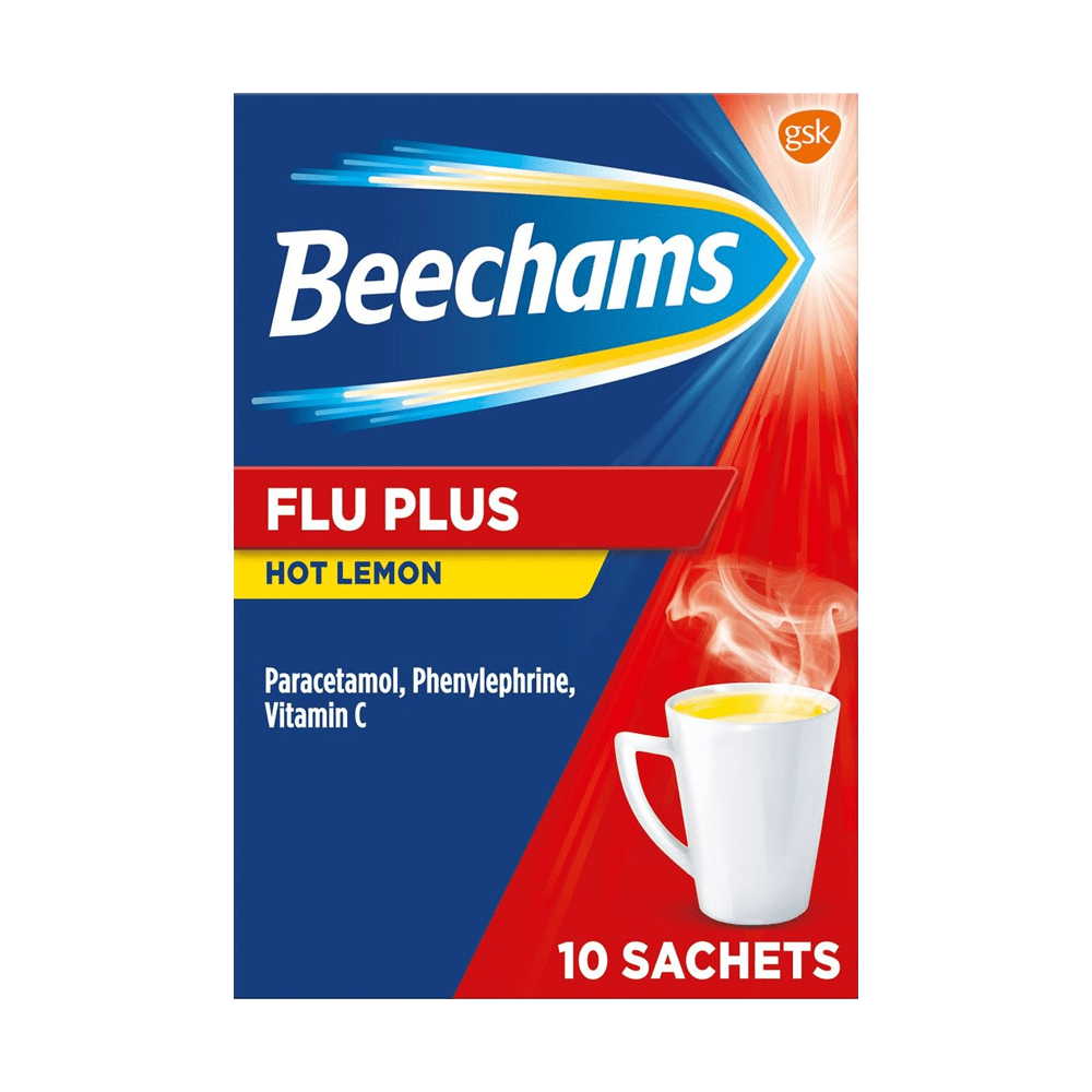 Beechams Flu Plus Hot Lemon Sachets Pack of 10 - welzo