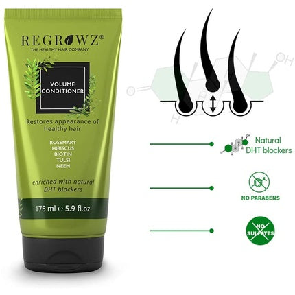 Regrowz Volume Conditioner with Hibiscus Trigonella Fruit Extracts and Tea Tree Oil Enriched with Natural DHT Blocker 175g 5.9 fl.oz.