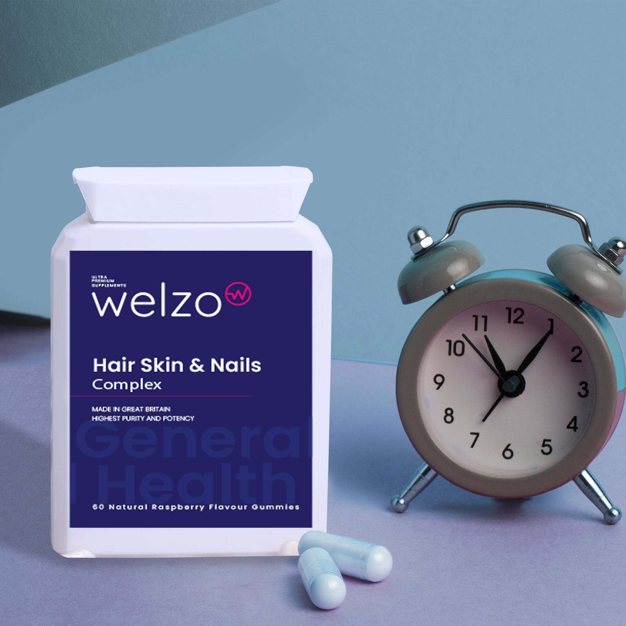 Welzo Hair Skin & Nails Complex - 60 Natural Raspberry Flavour Gummies