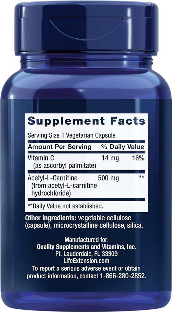 Acetyl-L-Carnitine 500 mg 100 veg caps - Life Extension - welzo