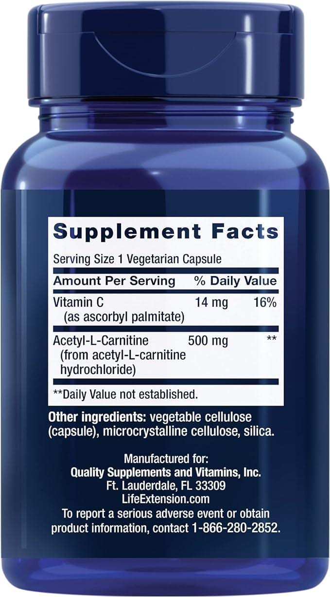 Acetyl-L-Carnitine 500 mg 100 veg caps - Life Extension - welzo