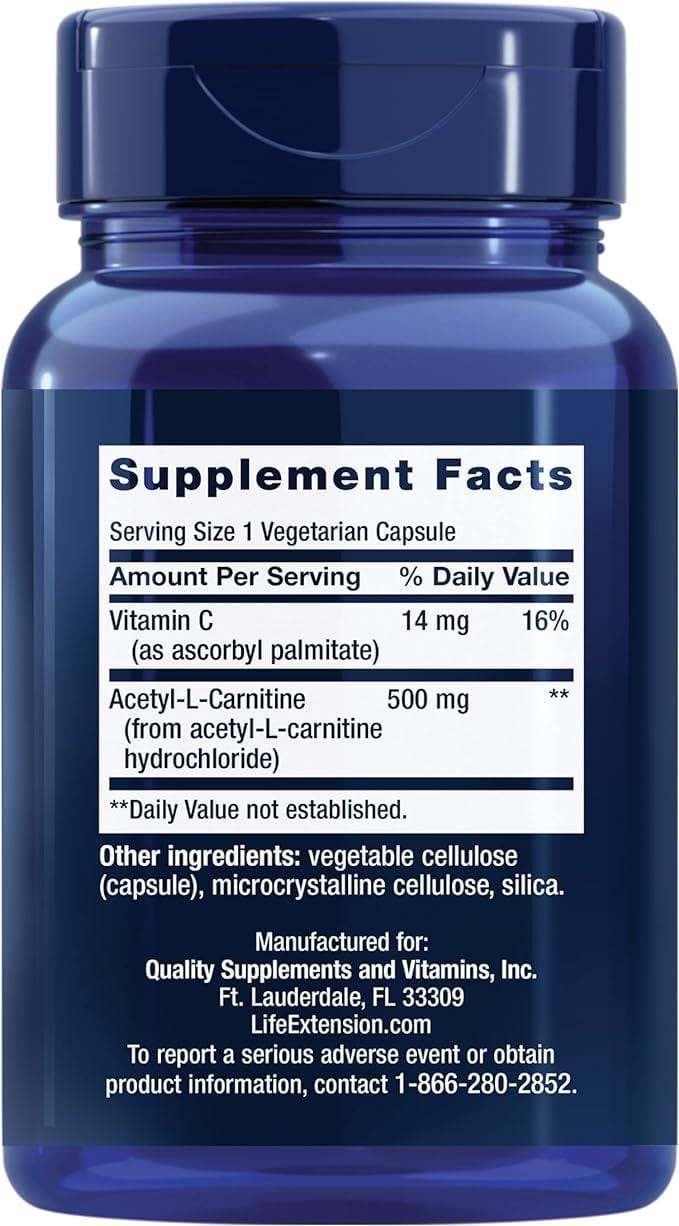 Acetyl-L-Carnitine 500 mg 100 veg caps - Life Extension - welzo