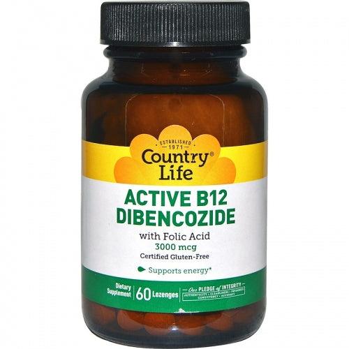 Active B12 Dibencozide, 3000 mcg, 60 Lozenges - Country Life - welzo