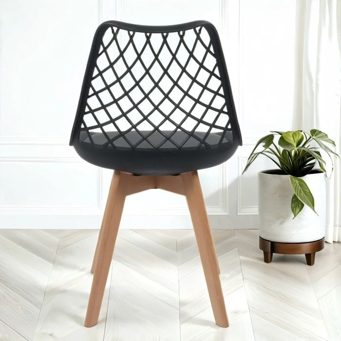 Sedie da pranzo nere set di 4 - sedili in pelle finta Alma con gambe in legno e portello moderno