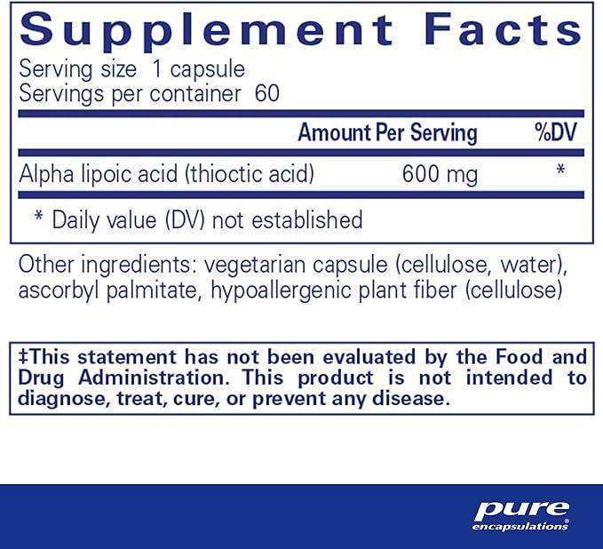 Alpha Lipoic Acid 600mg, 60 Capsules - Pure Encapsulations - welzo