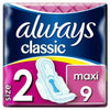 Always Classic Maxi Pads Size 2 Pack of 9 - welzo