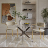Mesa de comedor de vidrio redondo de 100 cm: patas de oro amara con tapa de vidrio templado (copia)