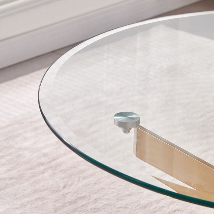 Tavolo da pranzo in vetro rotondo 120 cm - Amara con gambe cromate cromate dorate