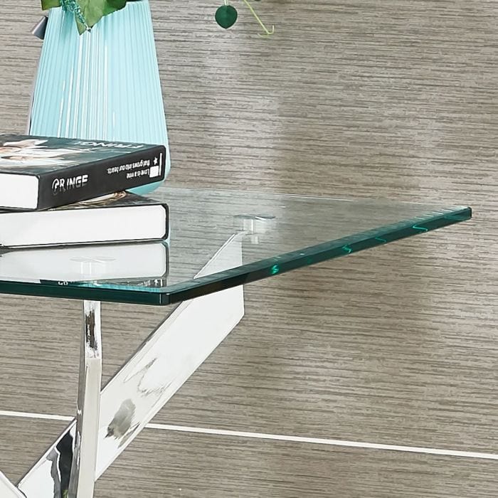 Glazen bijzettafel met gouden chromen poten - Amara Square 55 cm moderne eindtafel (kopie)