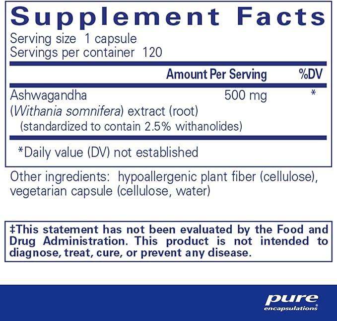 Ashwagandha, 500 mg, 120 caps - Pure Encapsulations - welzo