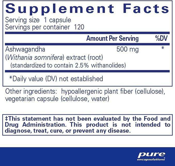 Ashwagandha, 500 mg, 120 caps - Pure Encapsulations - welzo