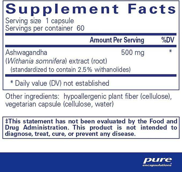 Ashwagandha, 500 mg, 60 caps - Pure Encapsulations - welzo