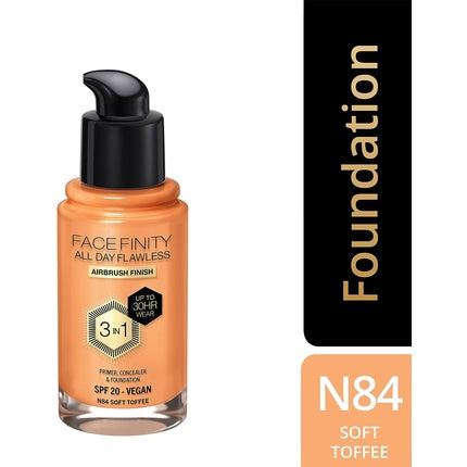 Max Factor Facefinity 3-in-1 All Day Flawless Liquid Foundation SPF 20 84 Soft Toffee 30ml