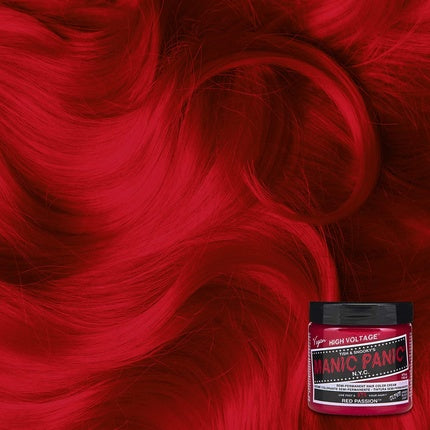 MANIC PANIC Red Passion Hair Dye Classic High Voltage Semi Permanent Hair Color Glows in Blacklight Medium Strawberry Red With Pink Tint Vegan PPD & Ammonia Free For Coloring Hair