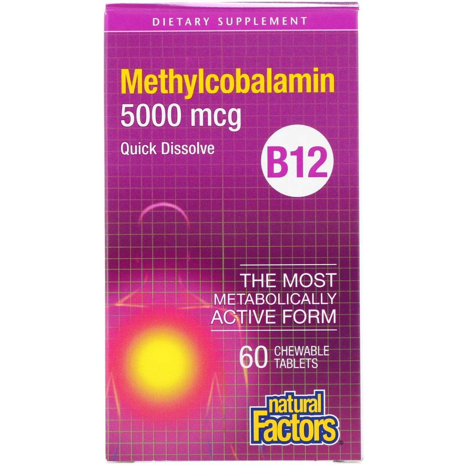 B12, Methylcobalamin, 5000 mcg, 60 Chewable Tablets - Natural Factors - welzo