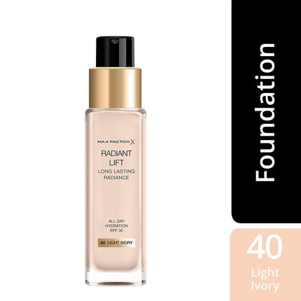 Max Factor Radiant Lift Foundation with Hyaluronic Acid for a Radiant and Long-lasting Complexion 30ml 40 Light Ivory