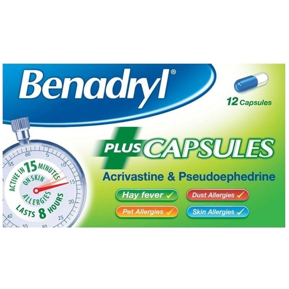 Benadryl Allergy Relief Plus Decongestant Capsules Pack of 12 - welzo