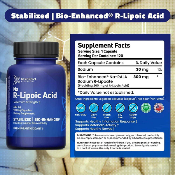 Bio-Enhanced R-Lipoic Acid - 300mg - 120 Caps - Geronova - welzo