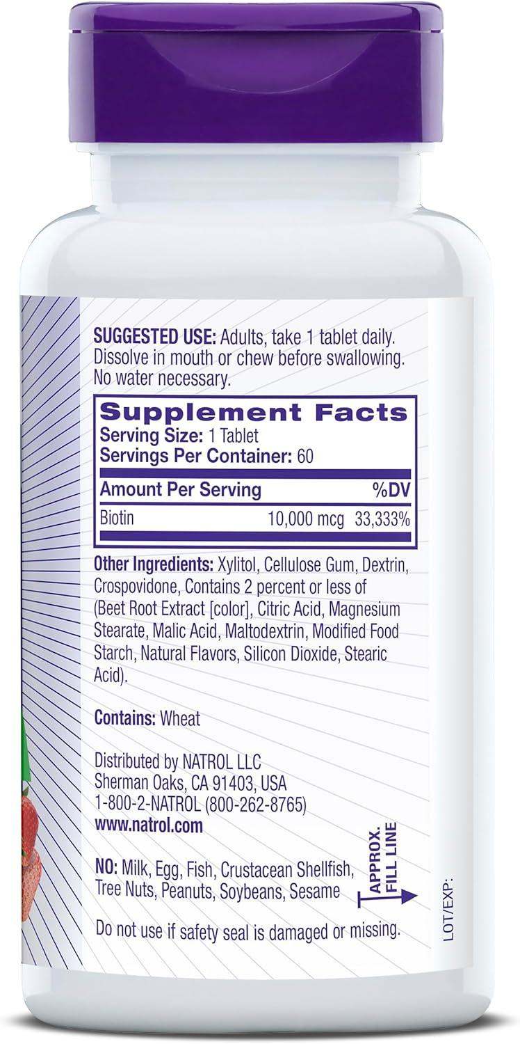 Biotin Natural Strawberry Flavor 10000 mcg 60 Fast Dissolve Tablets - Natrol - welzo