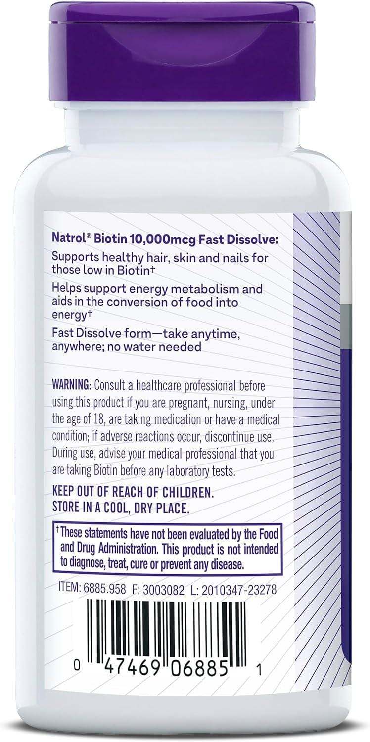 Biotin Natural Strawberry Flavor 10000 mcg 60 Fast Dissolve Tablets - Natrol - welzo