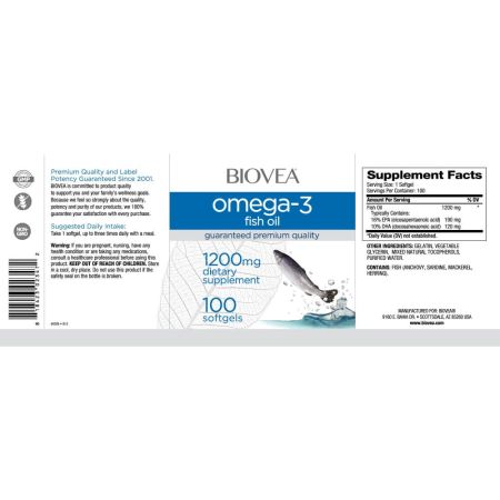 Biovea oméga 3 huile de poisson 1200 mg 100 softgels