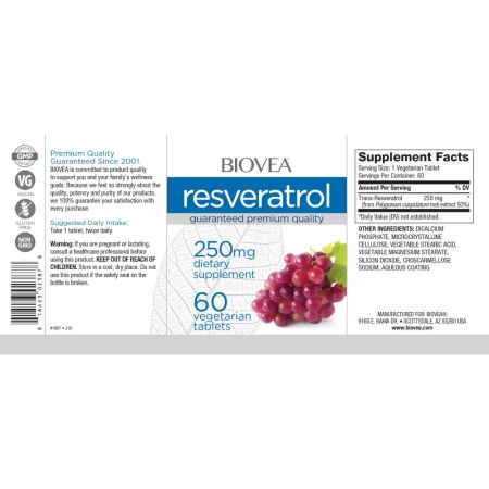 Biovea resveratrol 250mg 60 Vegetarijanske tablete