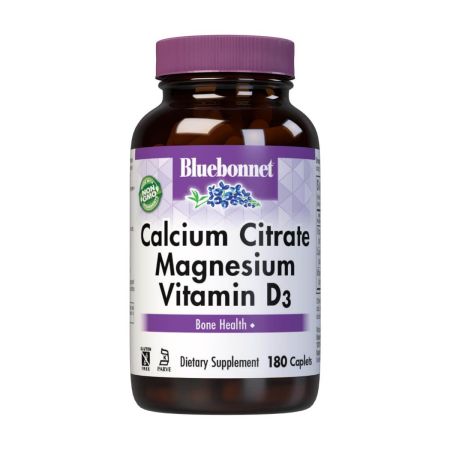 Citrate de calcium Bluebonnet, magnésium et vitamine D3 180 Caplets