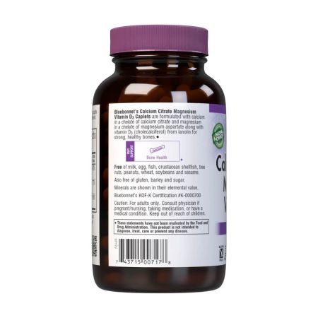 Bluebonnet Citrat de calciu, magneziu și vitamina D3 180 caplet