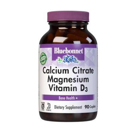 Bluebonnet Calcium Citrat, Magnesium & Vitamin D3 90 Caplets