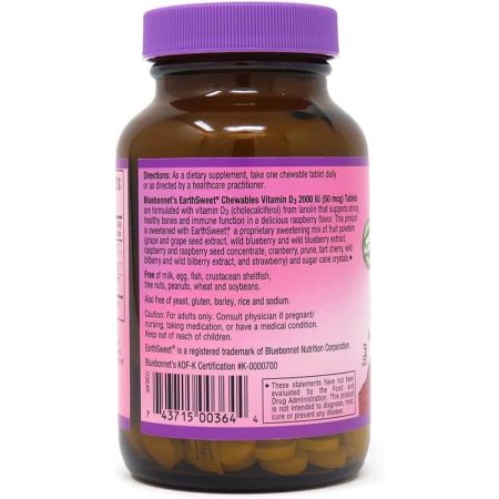 Bluebonnet Earthsweet Chewables Vitamin D3 2.000IU 90 Raspberry Tablets