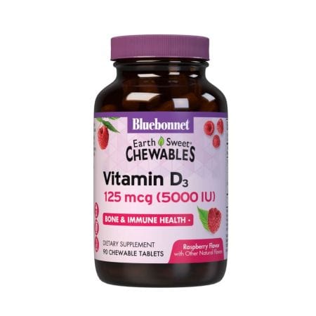 Bluebonnet Earthsweet Chewables Vitamin D3 5,000iu 90 Raspberry Tablets