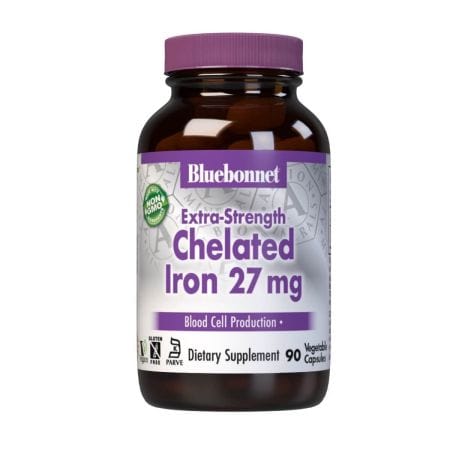 Bluebonnet ExtraStrength Chelated Iron 27mg 90 Vegetable Capsules