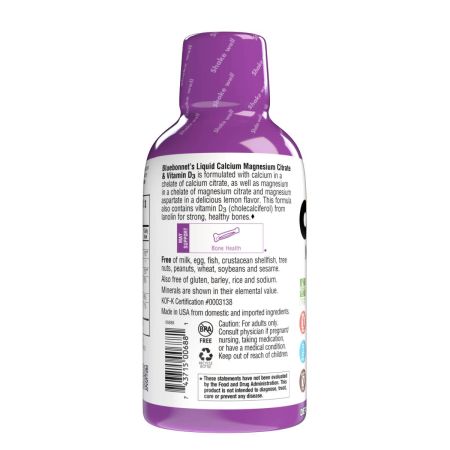 Cálcio líquido bluebonnet, citrato de magnésio e vitamina D3 limão16 fl oz