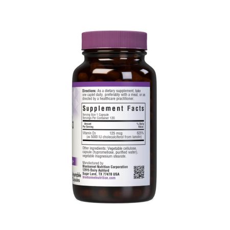 Bluebonnet vitamīns D3 5000iu 120 dārzeņu kapsula