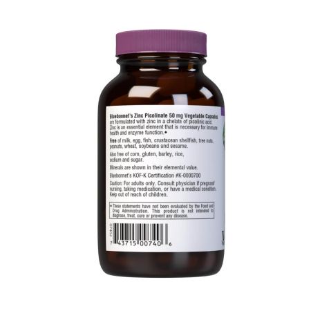 Bluebonnet Zinc Picolinate 50mg 100 cápsulas vegetais