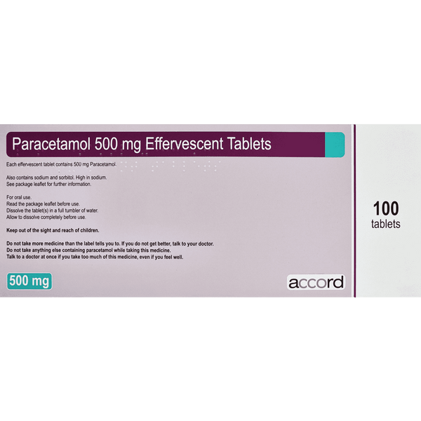 Paracetamol 500mg Effervescent Tablets Pack of 100 - welzo