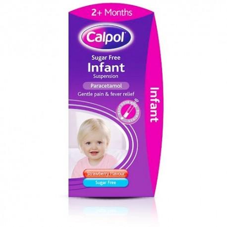 Calpol Sugar Free Infant Suspension, Paracetamol Medication, 2+ Months, Strawberry Flavour - welzo