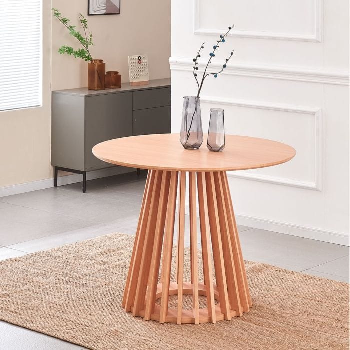 120cm Oak Effect Round Dining Table – Catalina Wood Veneer with Solid Legs