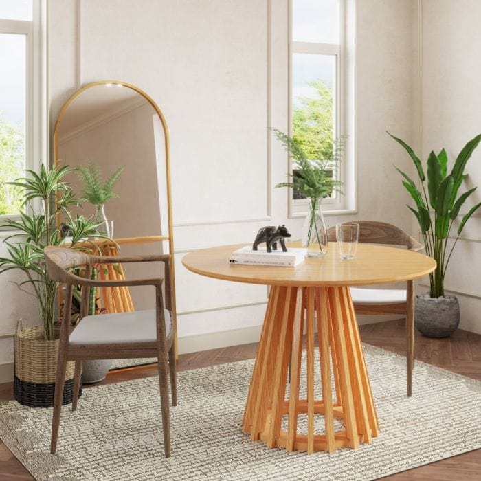 120cm Oak Effect Round Dining Table – Catalina Wood Veneer with Solid Legs