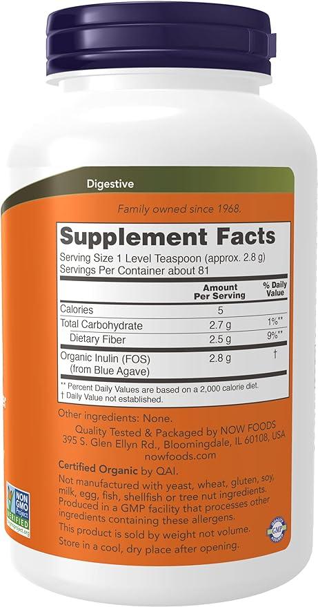 Certified Organic Inulin, Prebiotic Pure Powder, 227g - Now Foods - welzo