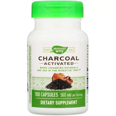 Nature's Way Activated Charcoal 560mg 100 capsules for flatulence relief, UK