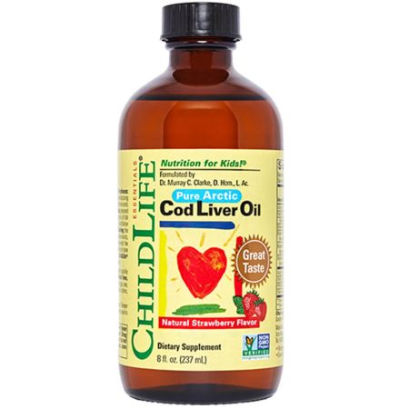 Childlife Cod de aceite de hígado de hígado 8 oz (237 ml) Sabor de fresa