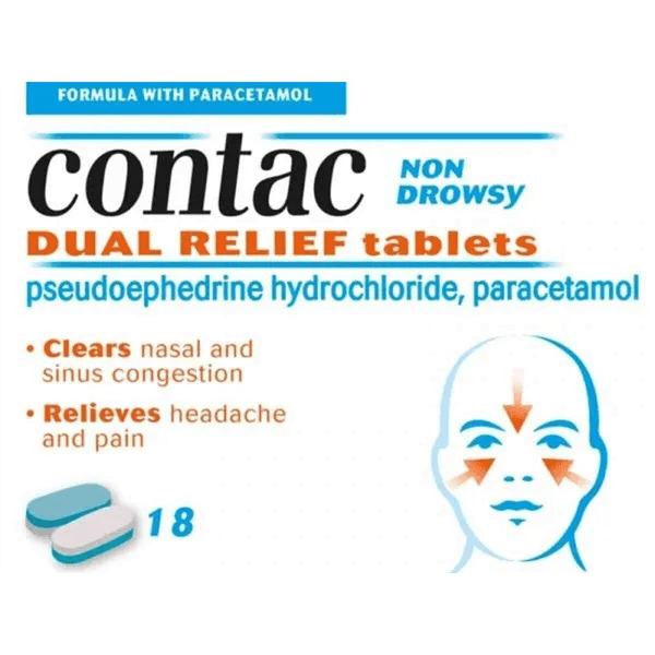 Contac Non-drowsy Dual Relief Capsules Pack of 18 - welzo