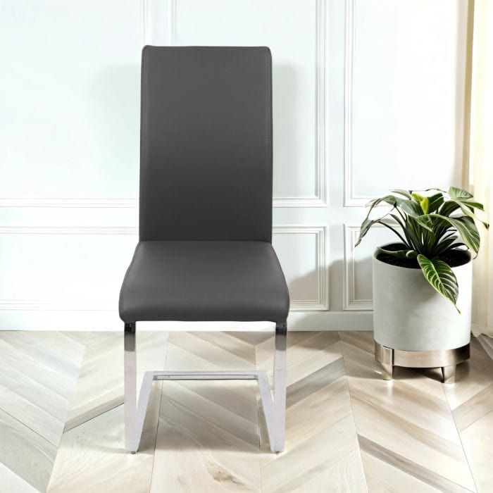 6x sedie da pranzo in vetro in vetro in finto in grigio scuro con gambe argento