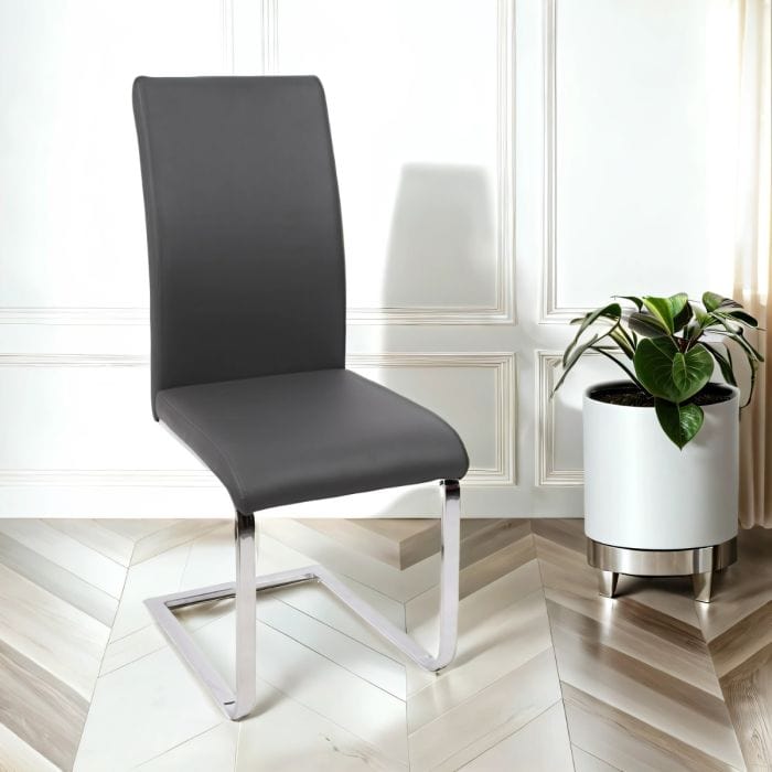 6x sedie da pranzo in vetro in vetro in finto in grigio scuro con gambe argento