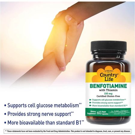 Country Life Benfotiamine with Thiamin 150mg 60 Vegan Capsules