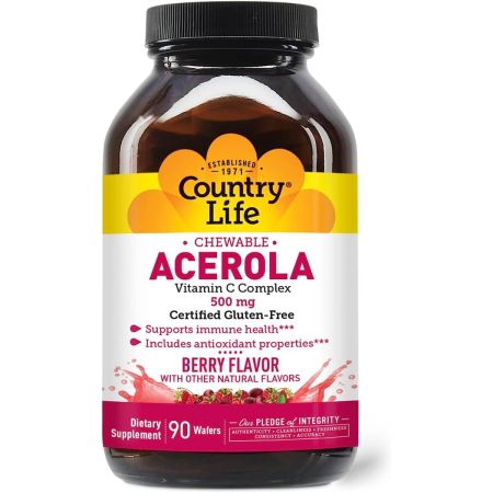 Country Life rágható acerola 500 mg 90 bogyó ízű ostyák