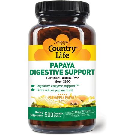 Country Life papaya prebavna podpora 500 žvečilnih tablet